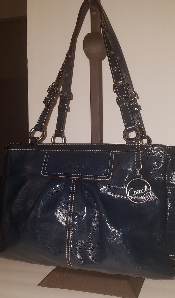 Coach Pleated Patent Leather Gallery Tote (Blue)